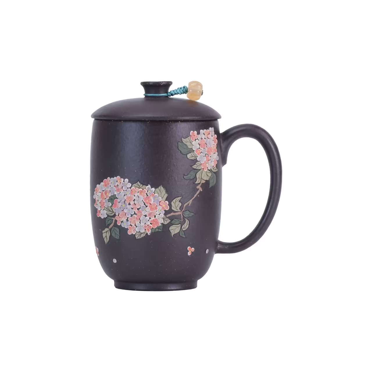 Hydrangea Lidded Cup — a Black Gold Sand Yixing teapot